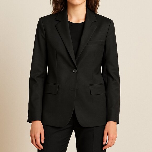 Sandro Black Syane Tailored Fit Satin Double‎ Breasted Blazer - Picture 1 of 11